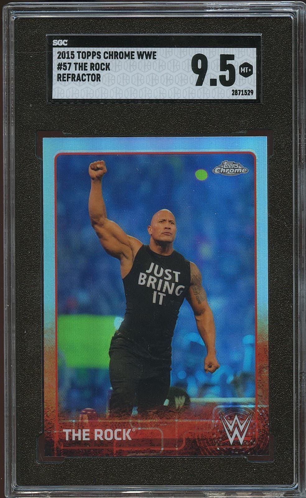 The Rock 2015 Topps Chrome Refractor WWE Wrestling #57  SGC 9.5