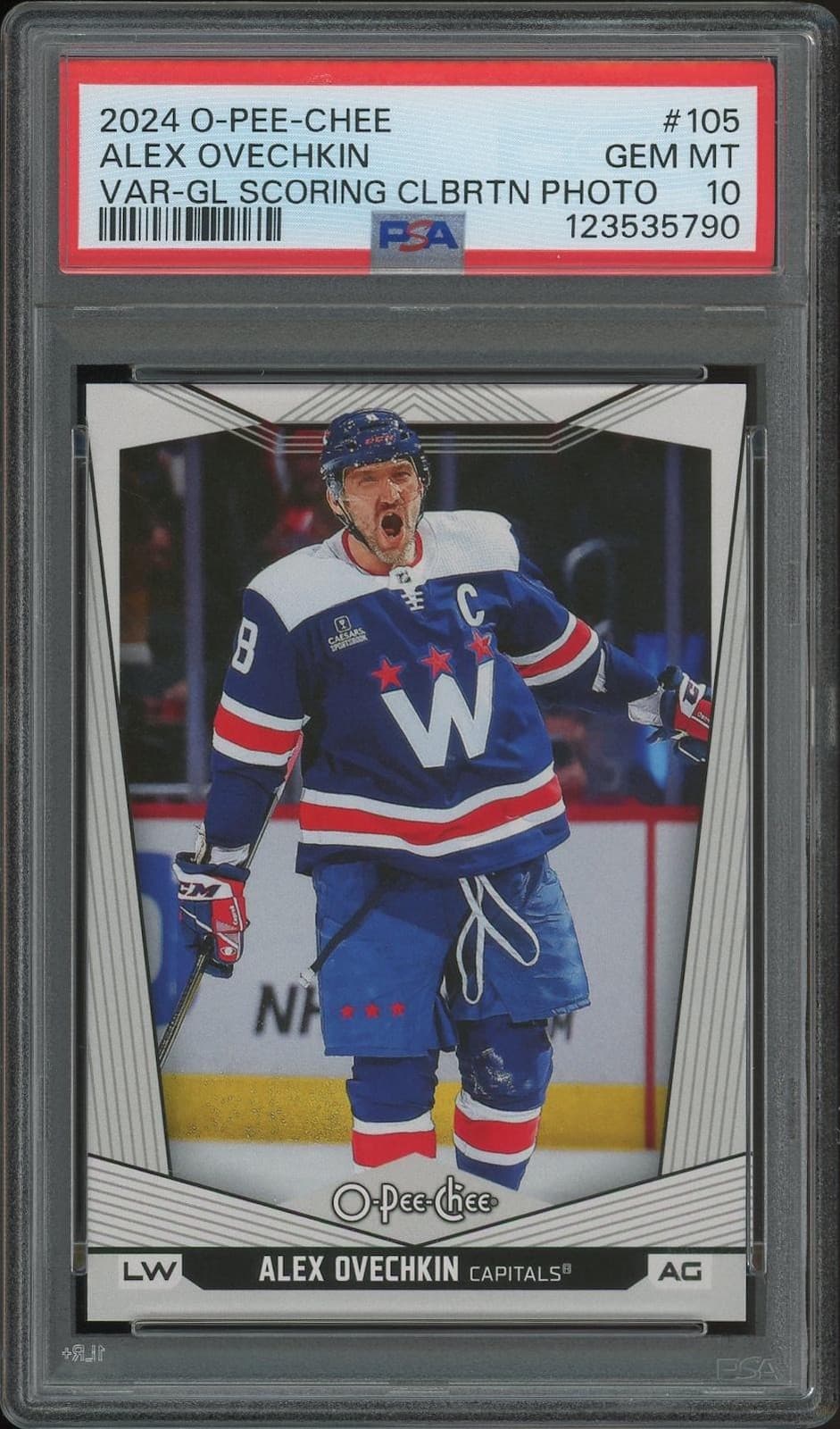 2024/25 O-Pee-Chee Hockey #105 Alex Ovechkin Goal Celebration PSA 10 (GEM MT)