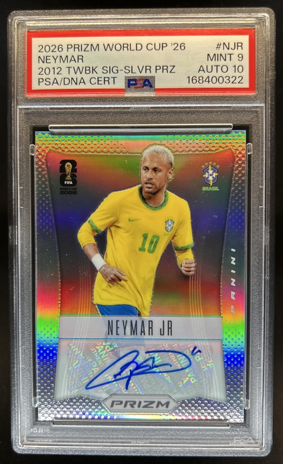 2026 Prizm World Cup Neymar Jr 2012 Throwback Silver Auto #/75 PSA 9 Auto 10