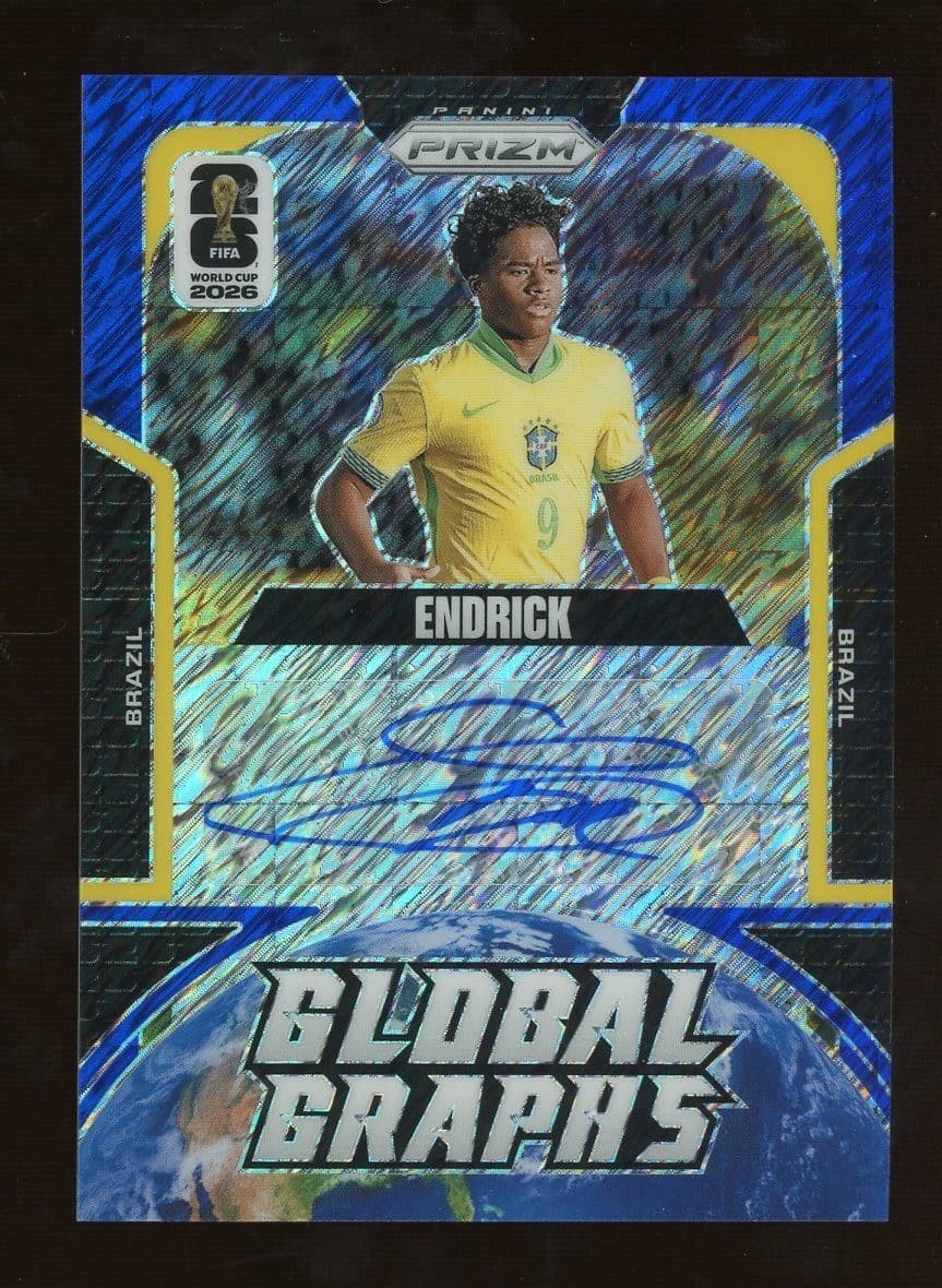 2026 Prizm FIFA World Cup Soccer Global Graphs Blue Shimmer Endrick AUTO