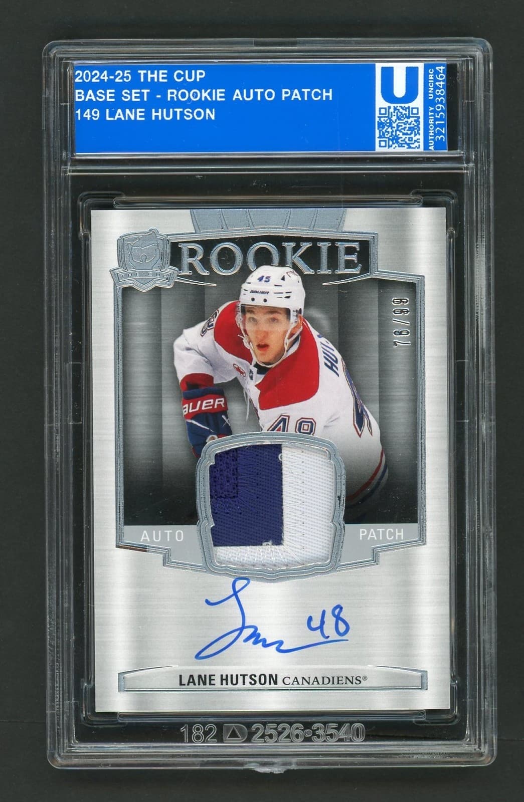 2024-25 Upper Deck The Cup Lane Hutson Rookie Patch Auto RC #/99 Canadiens