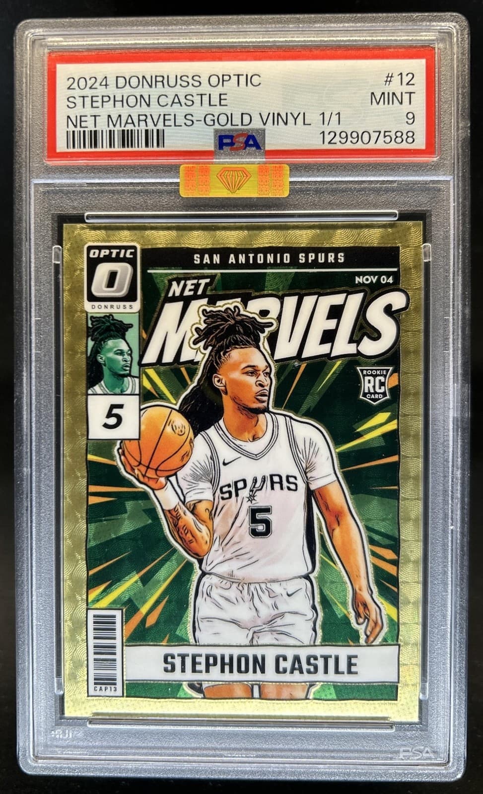 2024-25 Donruss Optic Stephon Castle Net Marvels RC MBA Gold Vinyl #1/1 PSA 9