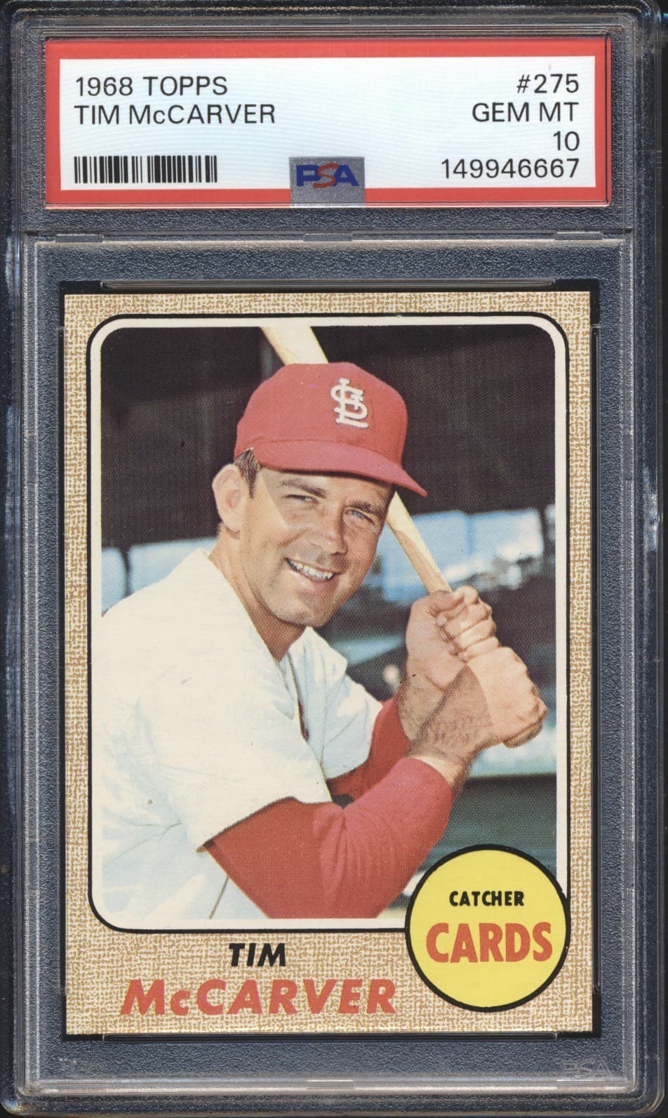 1968 Topps Baseball Tim McCarver #275 PSA 10 CARDINALS GEM MINT POP 3