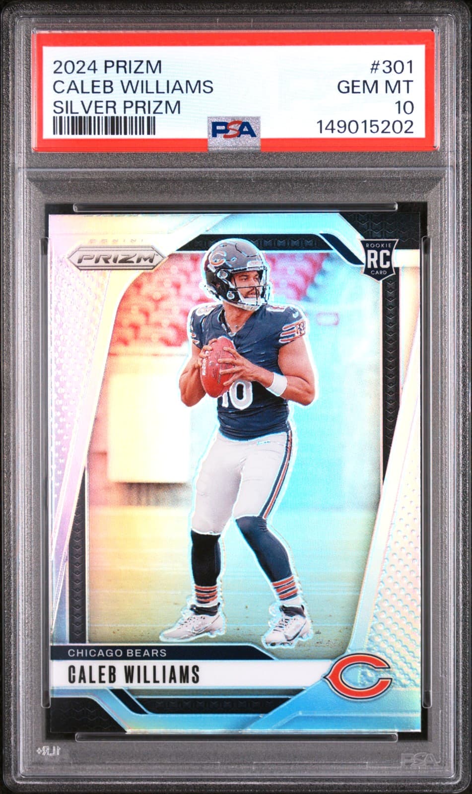 CALEB WILLIAMS 2024 PRIZM SILVER ROOKIE RC #301 PSA 10 GEM MINT! BEARS 149015202