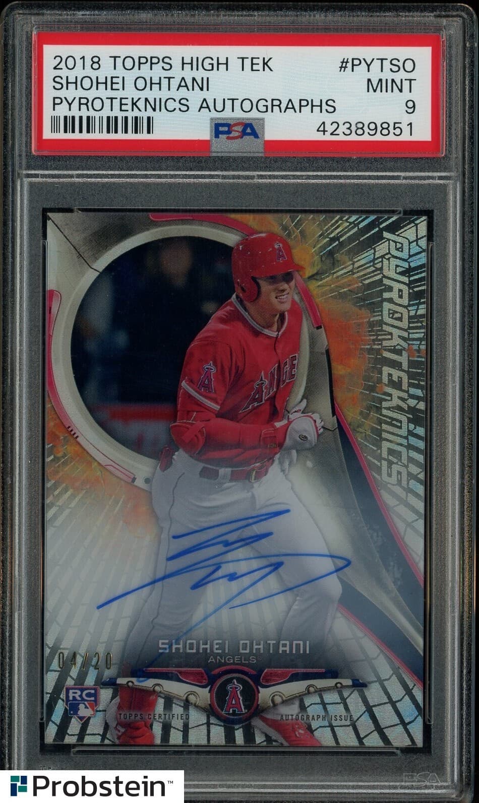 2018 Topps High Tek Pyroteknics Shohei Ohtani RC Rookie ON CARD AUTO 4/20 PSA 9