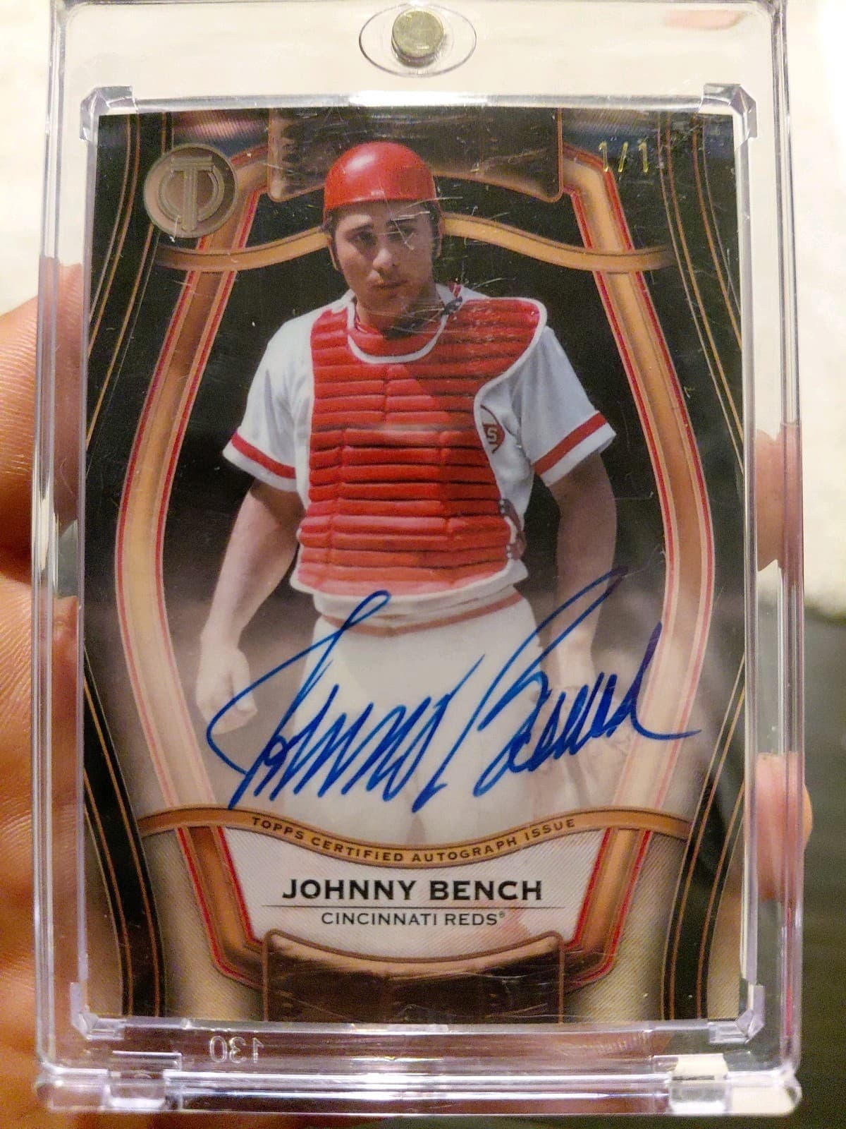 2025 Topps Tribute Johnny Bench Gold On Card Auto Pillars 1/1