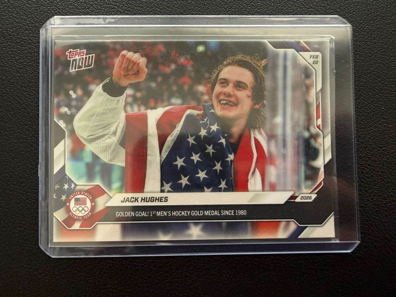 2026 Topps Now Olympics #18-SSP Jack Hughes Golden Goal Team USA Photo Variation