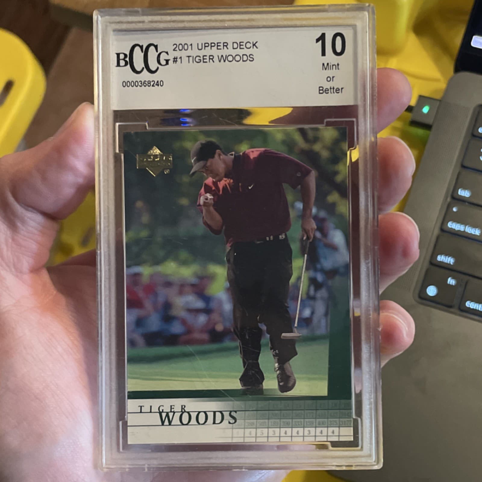 Upper Deck 2001 Tiger Woods PGA Tour Golf Card #1 BCCG Graded 10