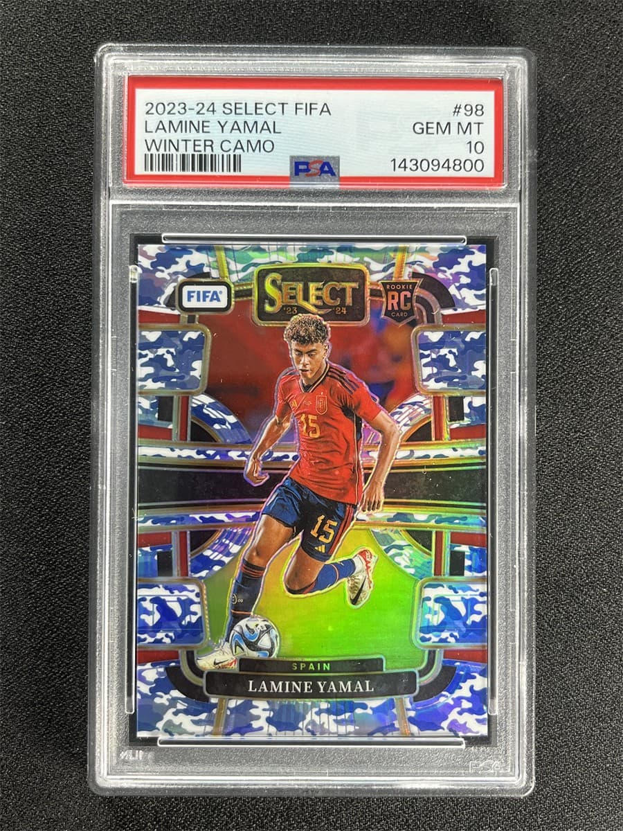 2023-24 Panini Select FIFA Lamine Yamal #98 Terrace Winter Camo RC /99 PSA 10 Mt