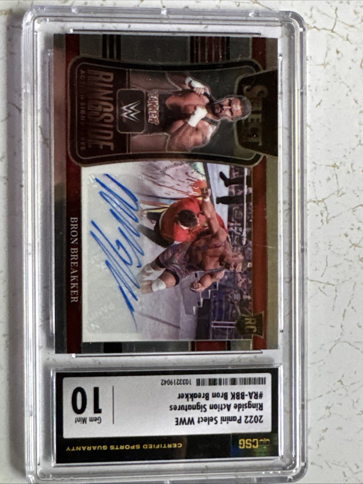 2022 Select WWE Ringside Action Signatures Bron Breakker CSG 10 Rookie Auto RC