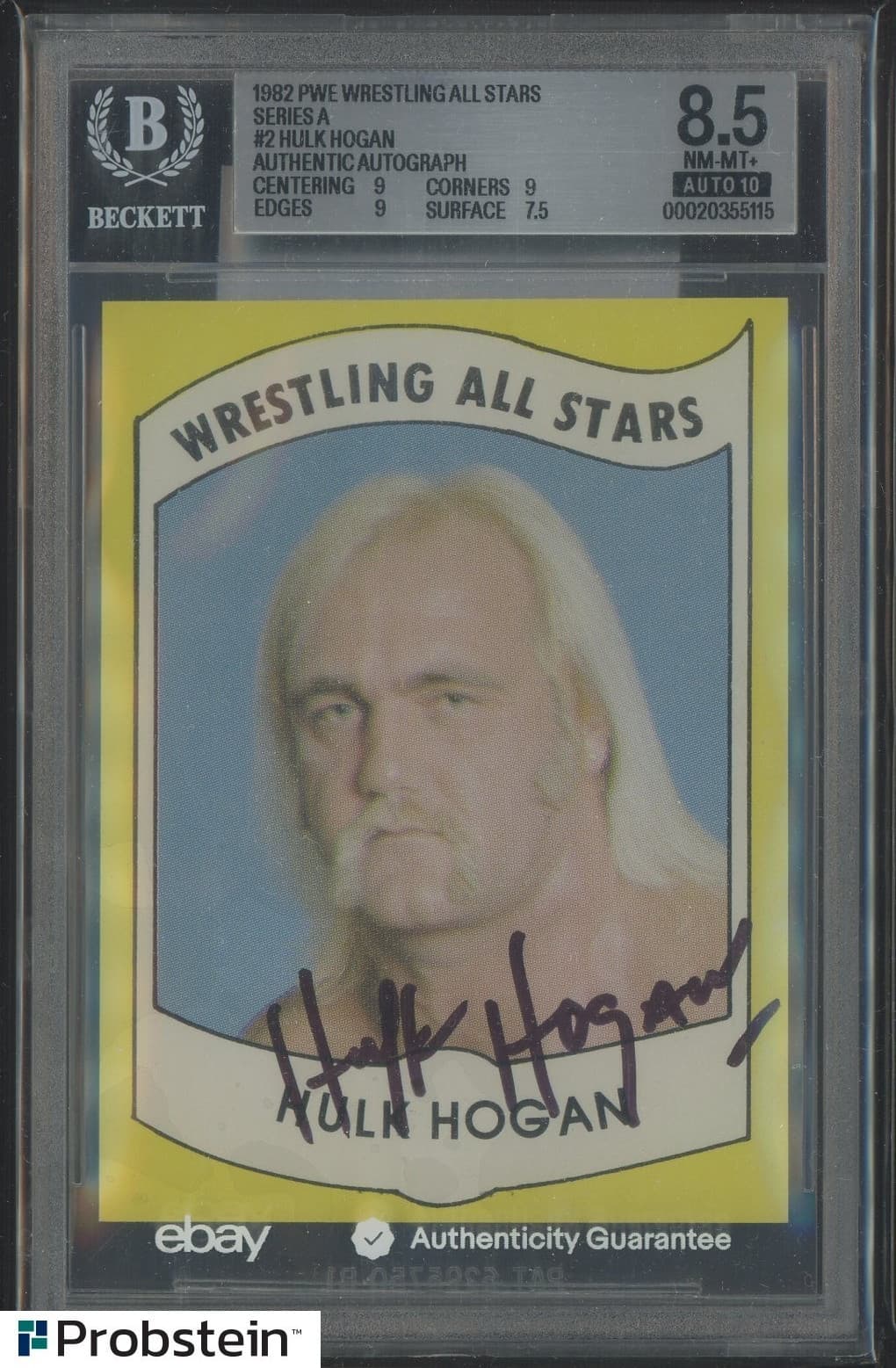 1982 Wrestling All Stars Series A #2 Hulk Hogan RC Rookie BGS 8.5 10 AUTO