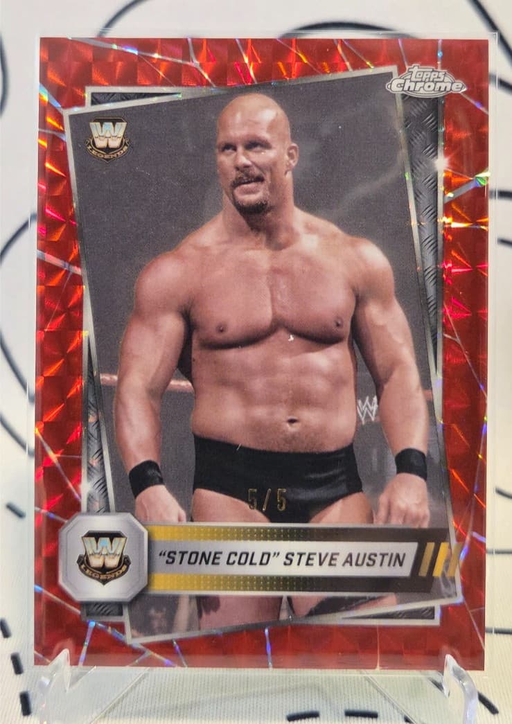 2025 Topps Chrome WWE Stone Cold Steve Austin Red Geometric Refractor 5/5 #6