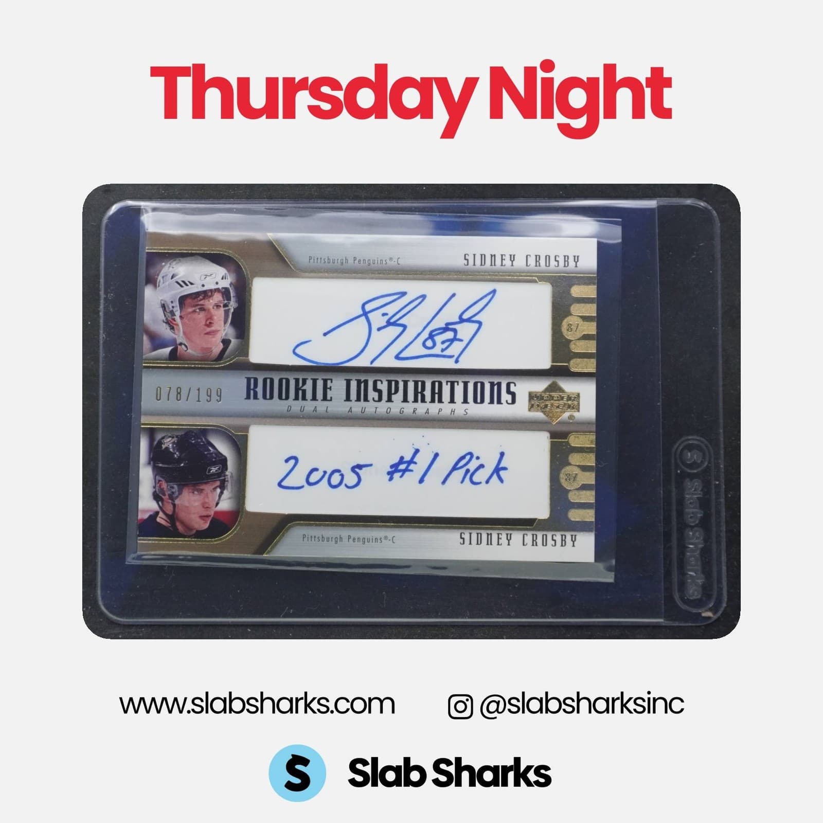 2005 UPPER DECK ROOKIE UPDATE SIDNEY CROSBY ROOKIE INSPIRATIONS DUAL AUTO /199