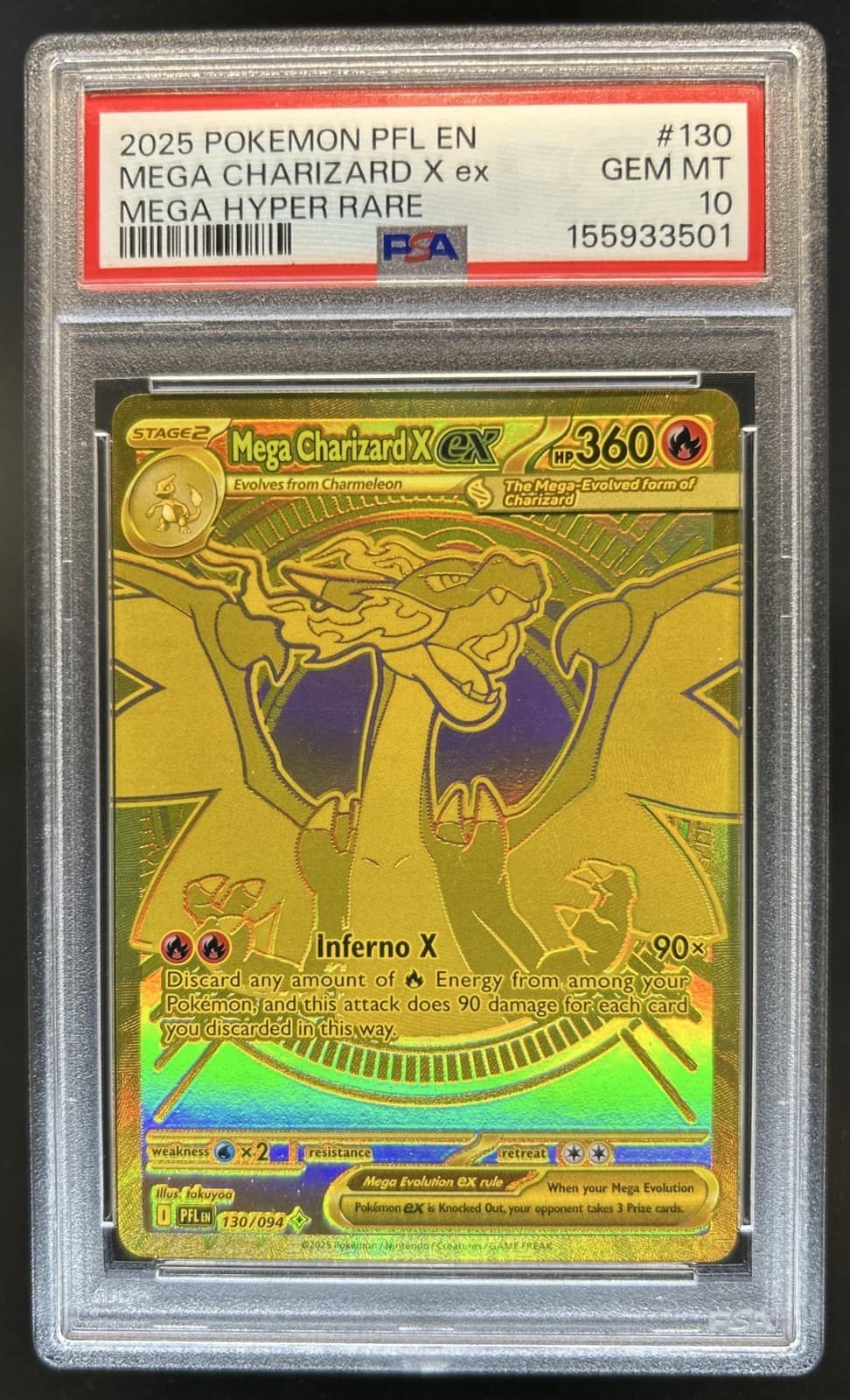 2025 Pokemon Phantasmal Flames Mega Charizard X ex Hyper Rare #130/094 PSA 10