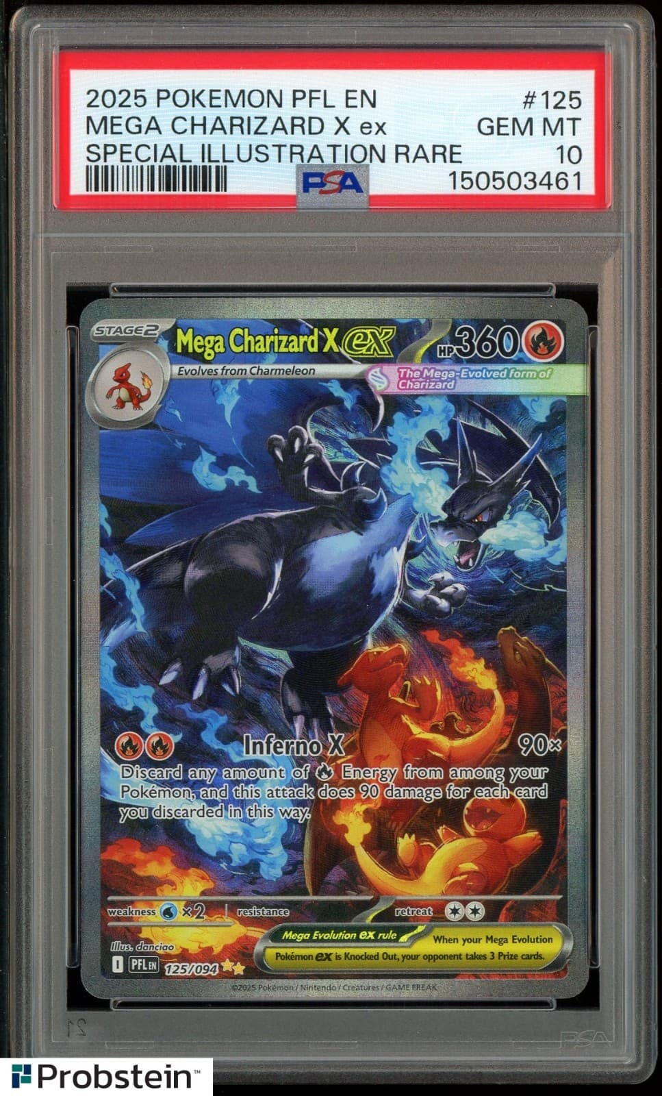 2025 Pokemon Pfl En-Phantasmal Flames #125 Mega Charizard X Ex Psa 10 Gem Mint