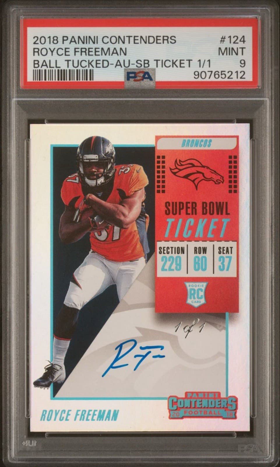 Royce Freeman 2018 Contenders RC 1/1 Autograph Rookie PSA 9 MINT Oregon Duck