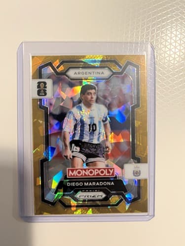 Panini Prizm Monopoly Gold Cracked Ice Diego Maradona Argentina Soccer Card