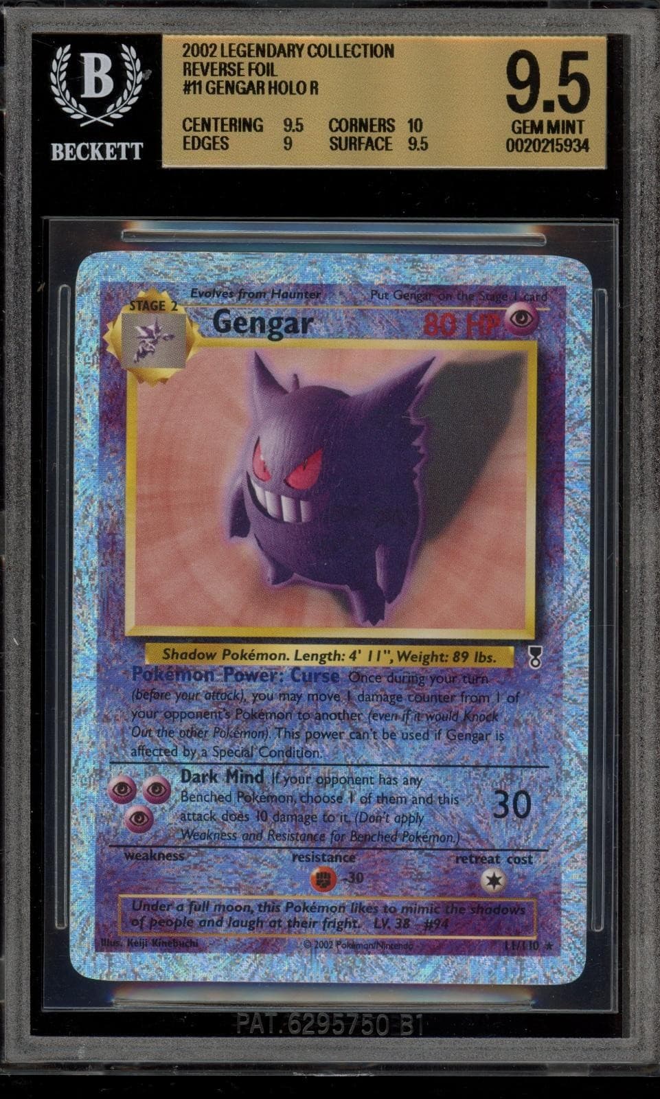 Pokemon Gengar Holo Rare Legendary Coll. Reverse Holo #11 Bgs 9.5 Gem Mint