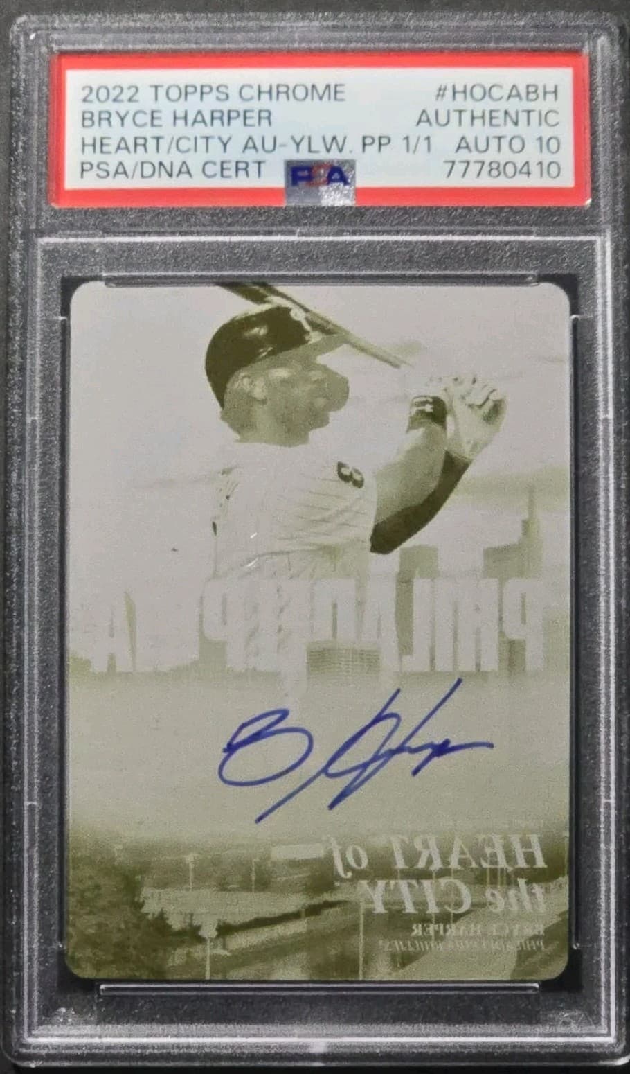 2022 Topps Chrome Heart of the City Auto Bryce Harper Yellow Printing Plate 1/1 