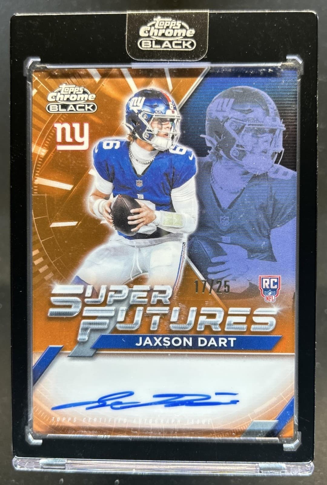 2025 Topps Chrome Black Jaxson Dart Super Futures Auto RC Orange Refractor #/25