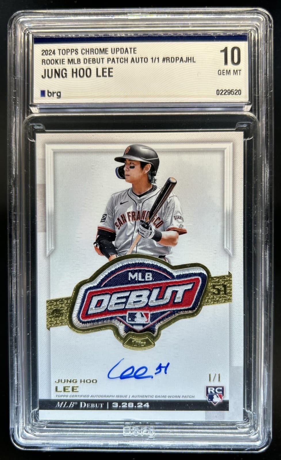 2024 Topps Chrome Update Jung Hoo Lee MLB Debut Patch Auto RC #1/1 Giants BRG 10