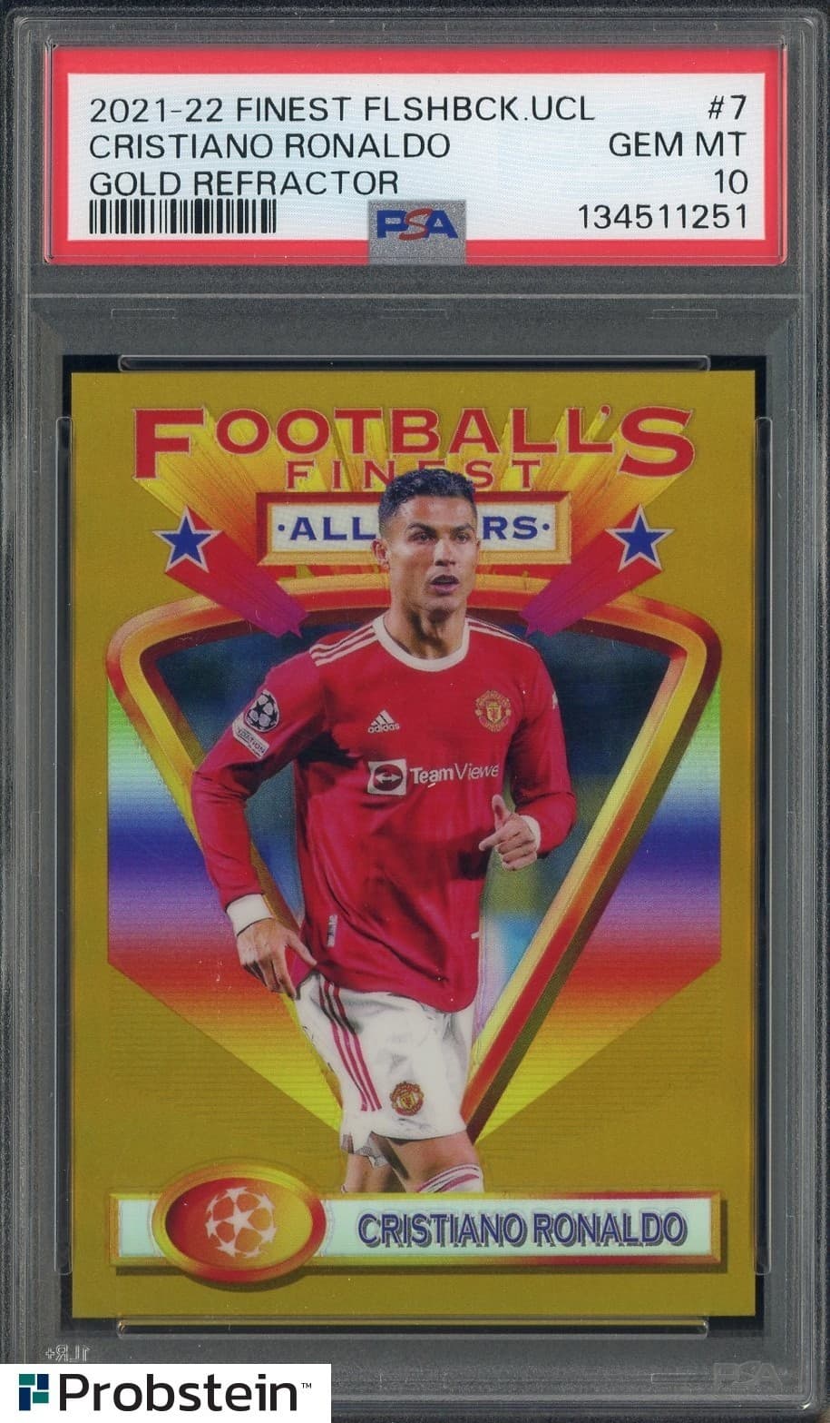 2021-22 Topps Finest Flashbacks UCL Gold Refractor Cristiano Ronaldo 1/50 PSA 10