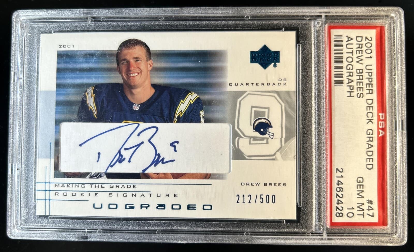 2001 Upper Deck UD Graded Drew Brees Rookie Auto #/500 Chargers PSA 10 GEM MINT