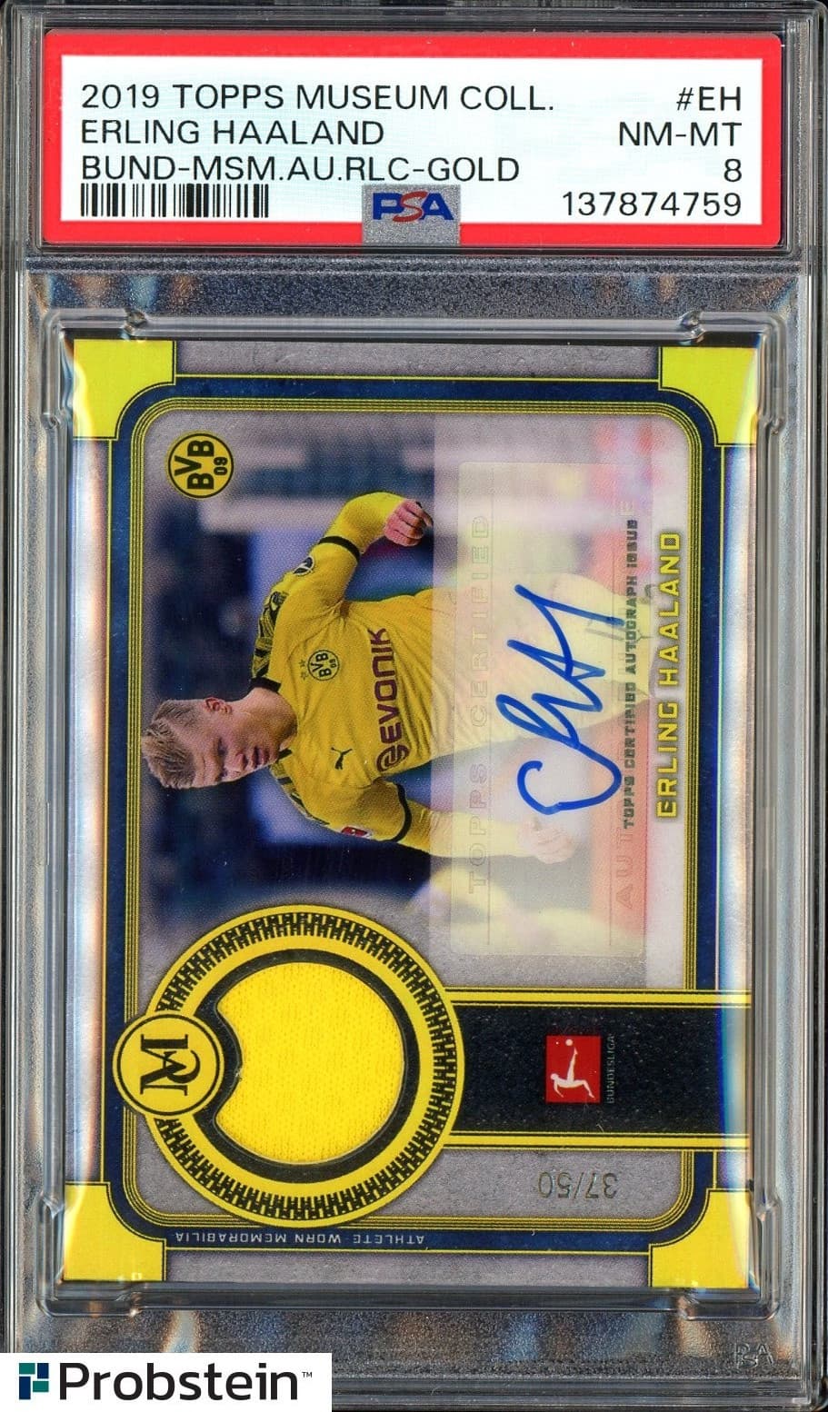 2019 Topps Museum Soccer Gold Erling Haaland RPA RC Patch AUTO 37/50 PSA 8