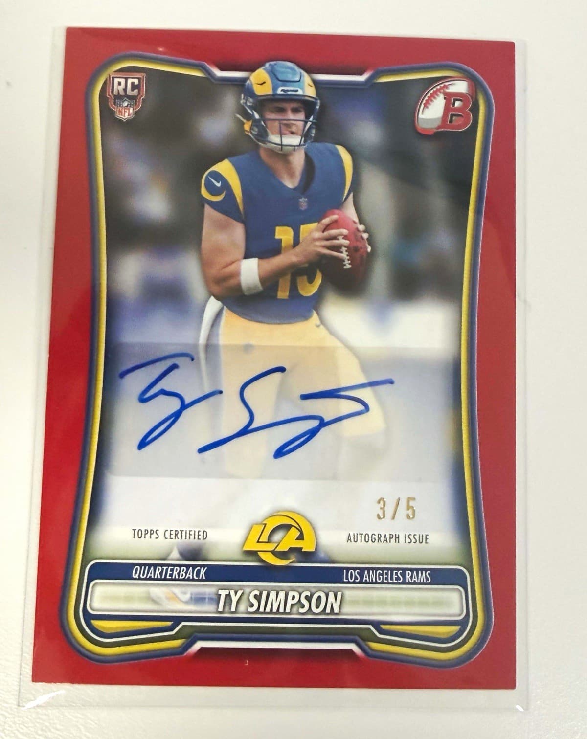 Topps 2026 Bowman Football Ty Simpson Red Auto RC /5 Los Angeles Rams