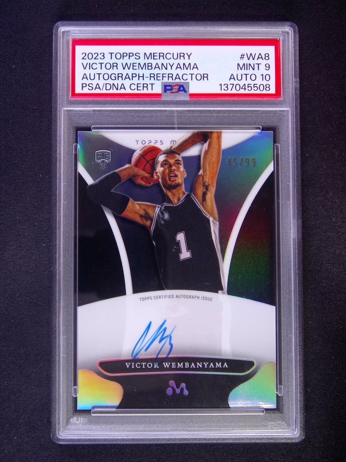 2023-24 Topps Mercury Victor Wembanyama RC Rookie Auto Refractor /99 PSA 9 w/10
