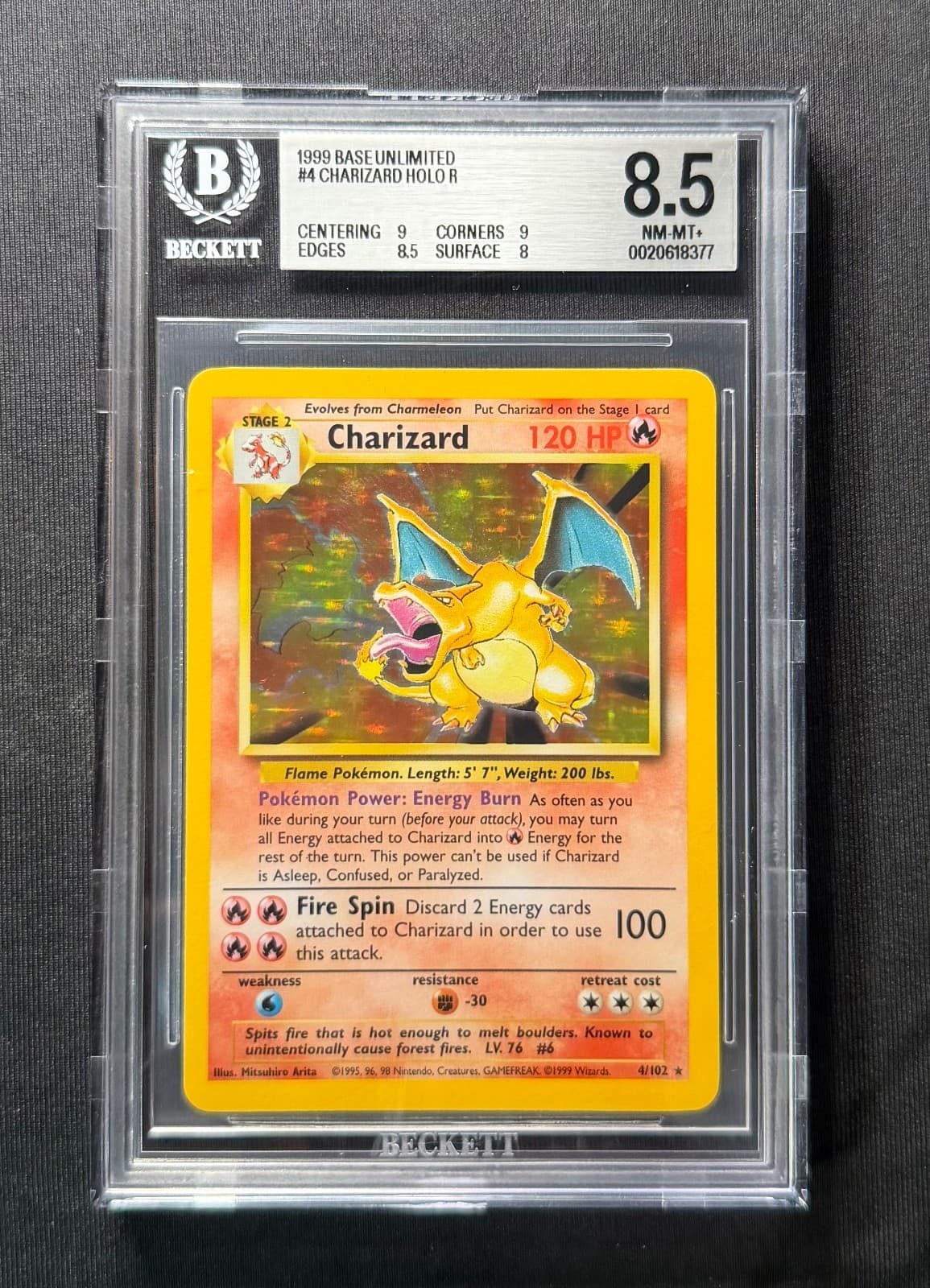 Pokemon 1999 Base Set Unlimited Charizard Holo R #4 BGS 8.5