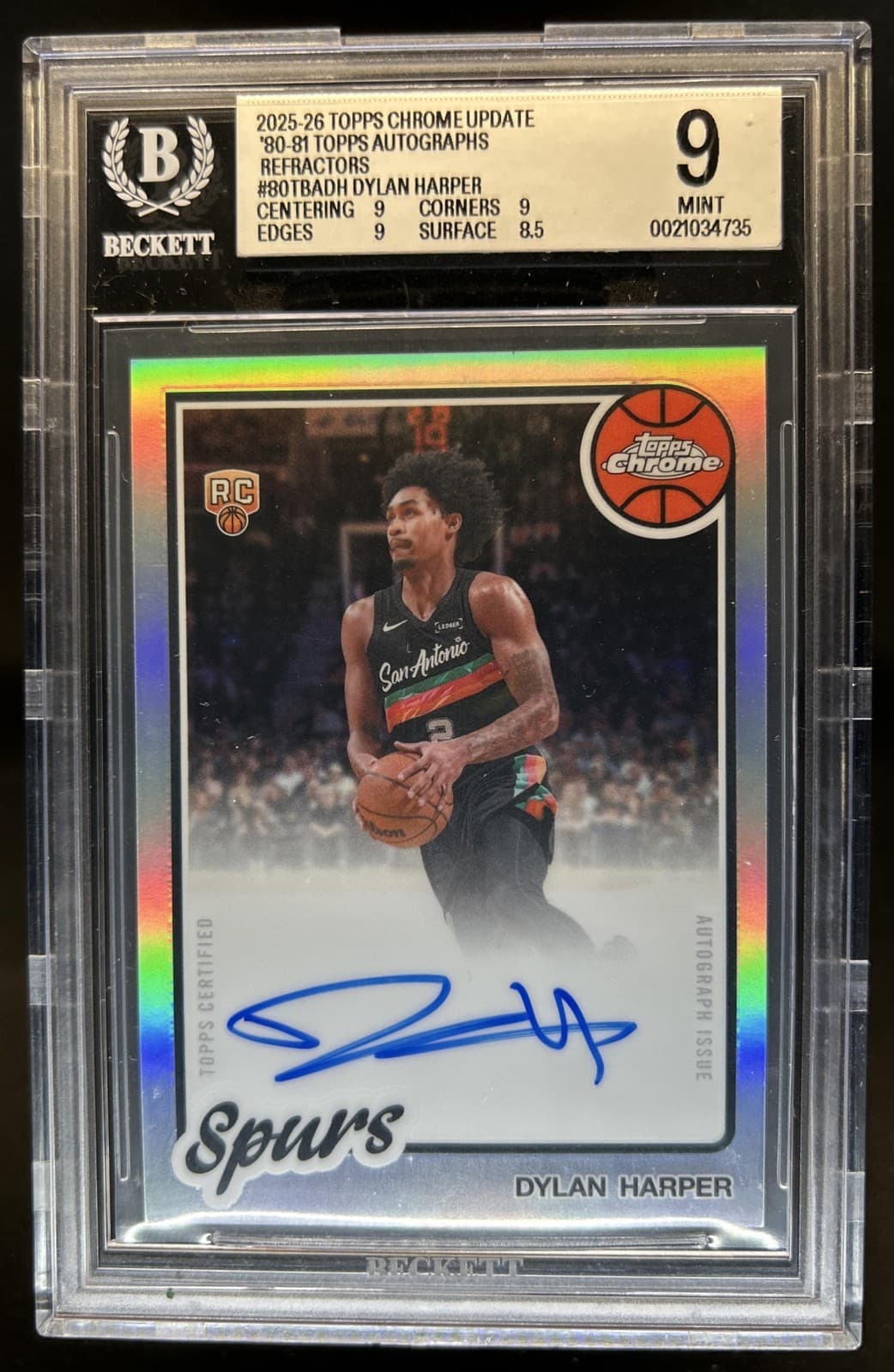 2025-26 Topps Chrome Dylan Harper 1980-81 Auto Refractor RC #80TBA-DH BGS 9