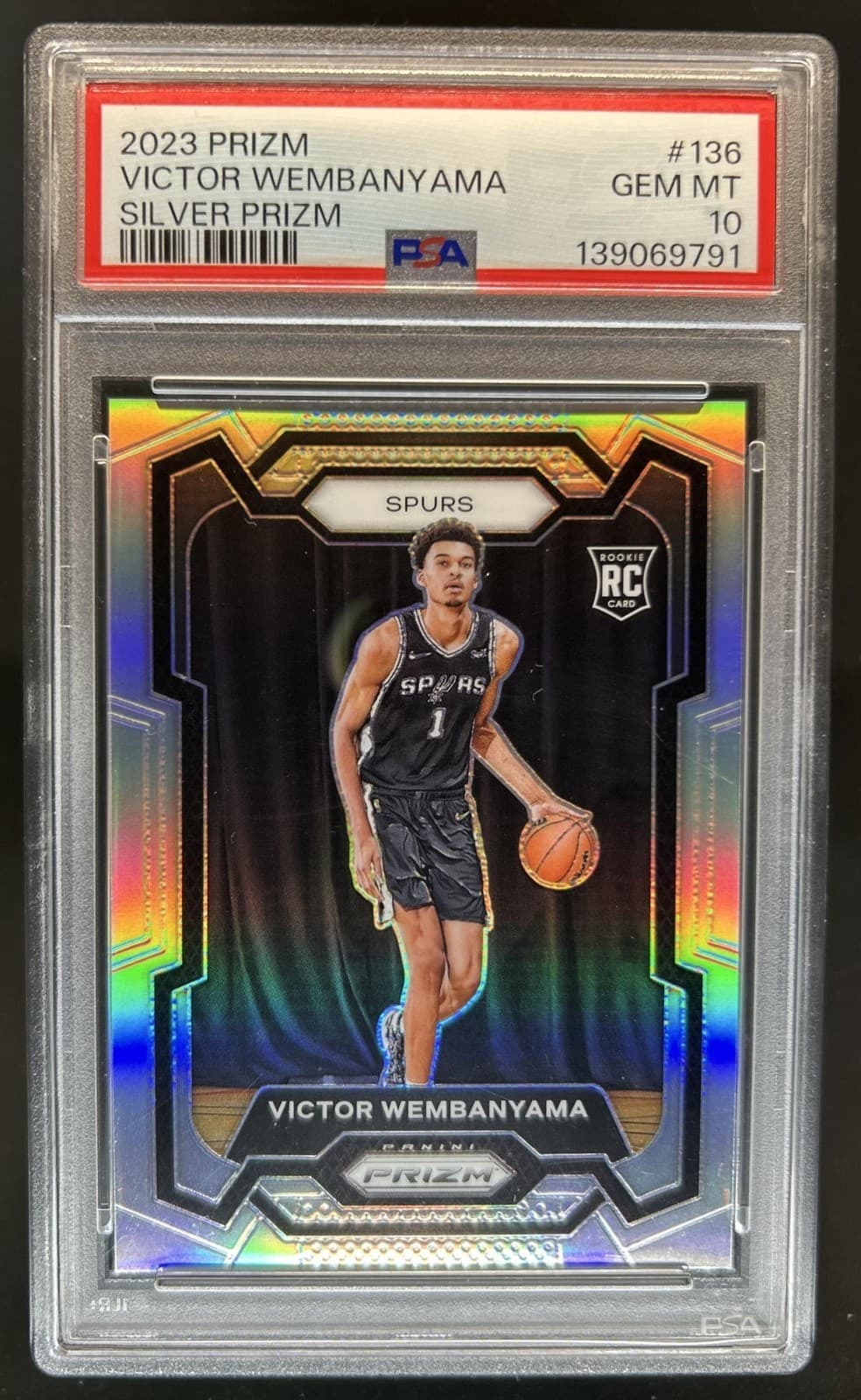 2023-24 Panini Prizm Victor Wembanyama RC Prizm Silver Rookie #136 Spurs PSA 10