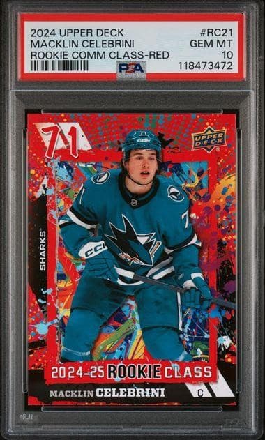 2024-25 Upper Deck Macklin Celebrini Rookie Commemorative Class Red #RC21 PSA 10