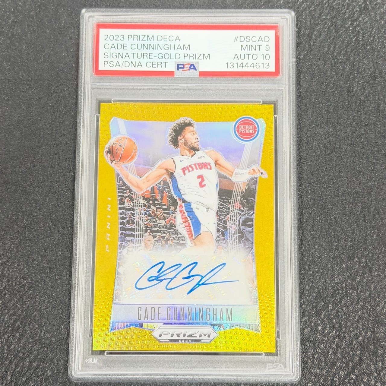 Cade Cunningham 2023-24 Panini Prizm DECA Gold Prizms Auto 6/10 PSA 9/10