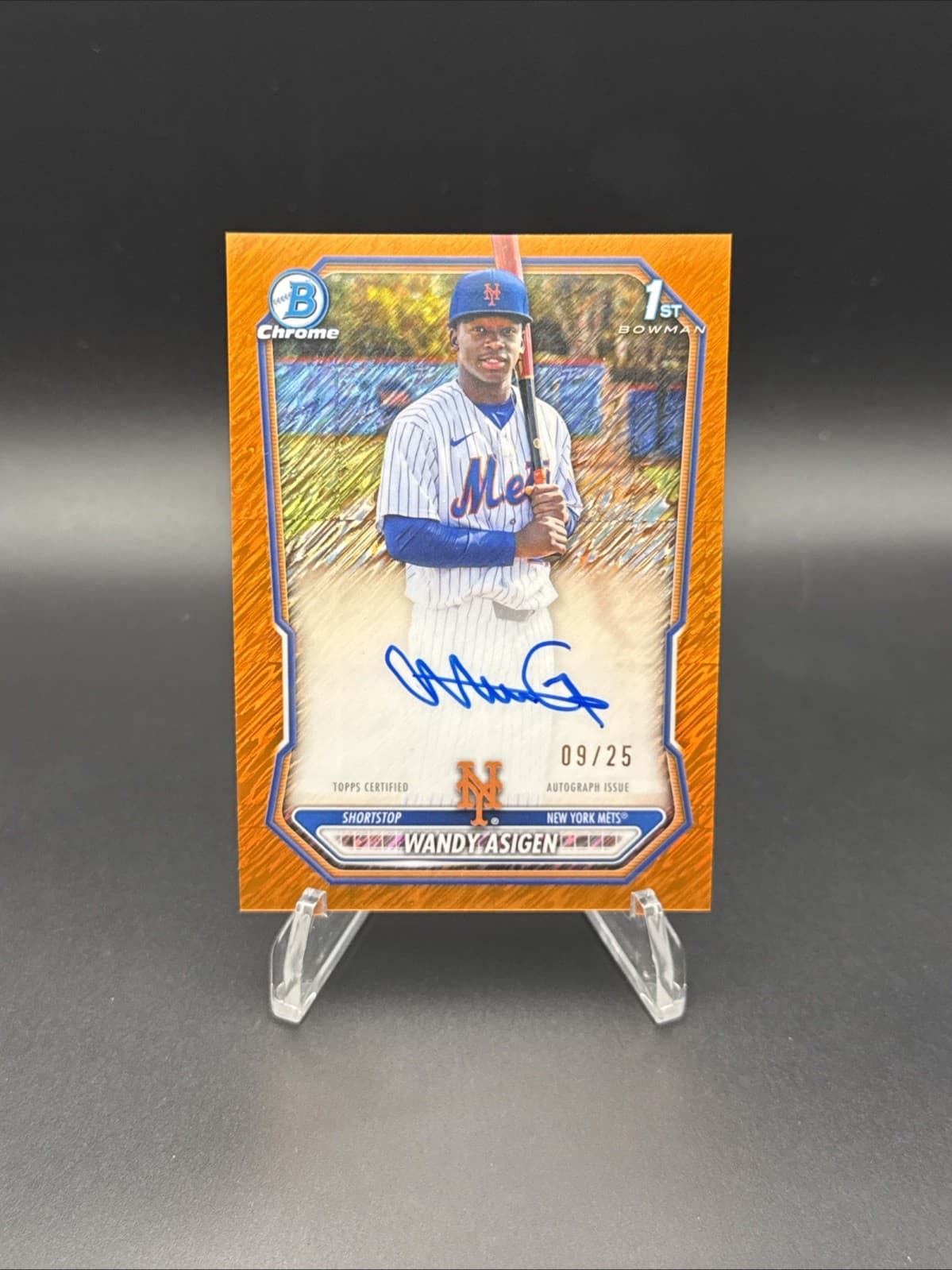 2026 Topps Bowman Chrome Wandy Asigen 1st Orange Shimmer Auto /25 Mets CPA-WA