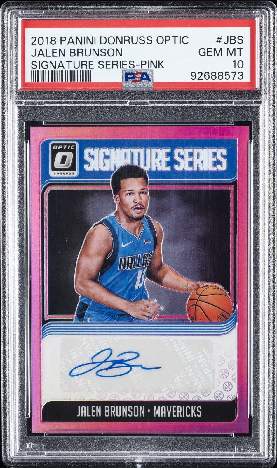 2018 PANINI DONRUSS OPTIC SIGNATURE SERIES PINK JALEN BRUNSON 4/25 PSA 10 AUTO