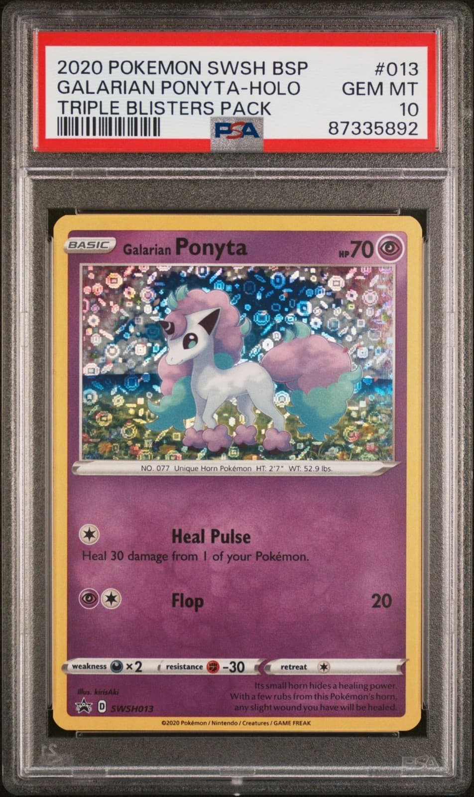 2020 Pokemon Galarian Ponyta PSA 10 ERROR LABEL Triple Blister Pack Pop 52 Rare