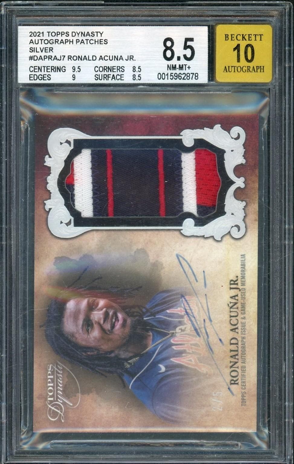 2021 Topps Dynasty Ronald Acuna Jr Auto Patch /5 #DAP-RAJ7 BGS 8.5