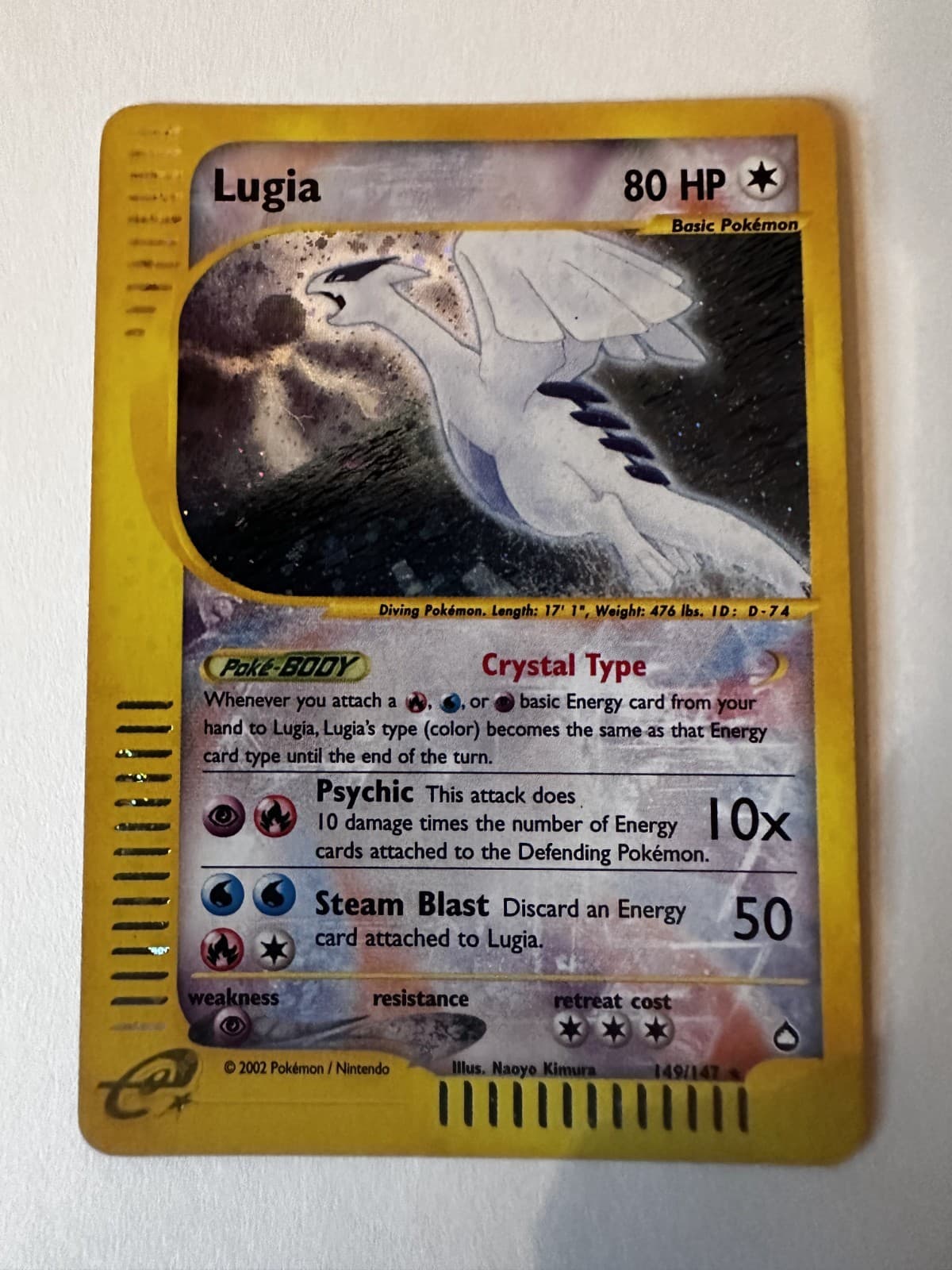 Pokemon TCG Aquapolis Lugia 149/147 Secret Rare Crystal Type Holo 2002 ENG