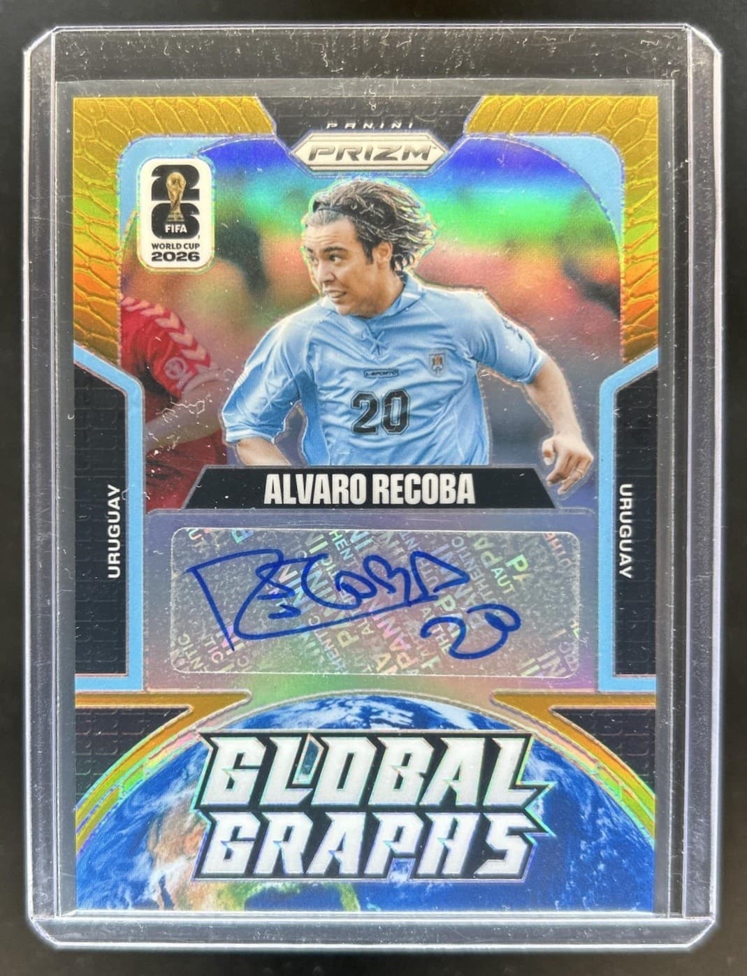 2026 Panini Prizm World Cup Alvaro Recoba Global Graphs Gold Auto #/5 Uruguay