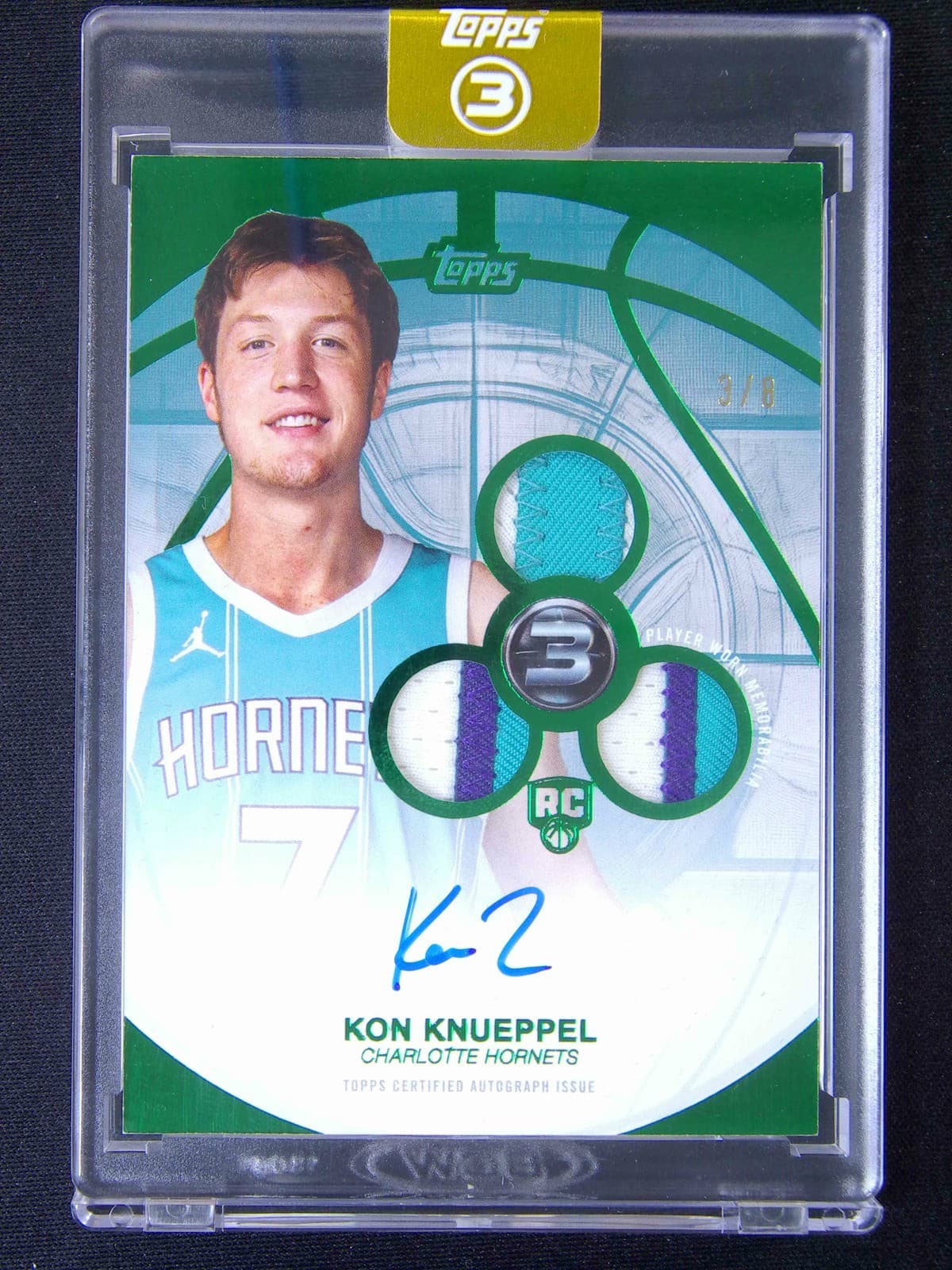 2025-26 Topps Three (3) Kon Knueppel RC Rookie 3 Patch Auto RPA Green /8