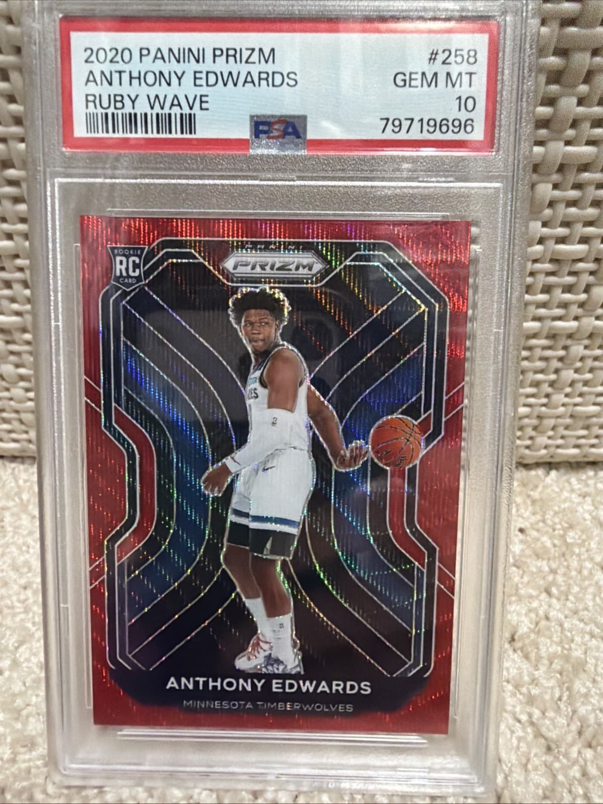 2020-21 Panini Prizm Anthony Edwards #258 Red Wave Rookie RC PSA 10 Gem Mint