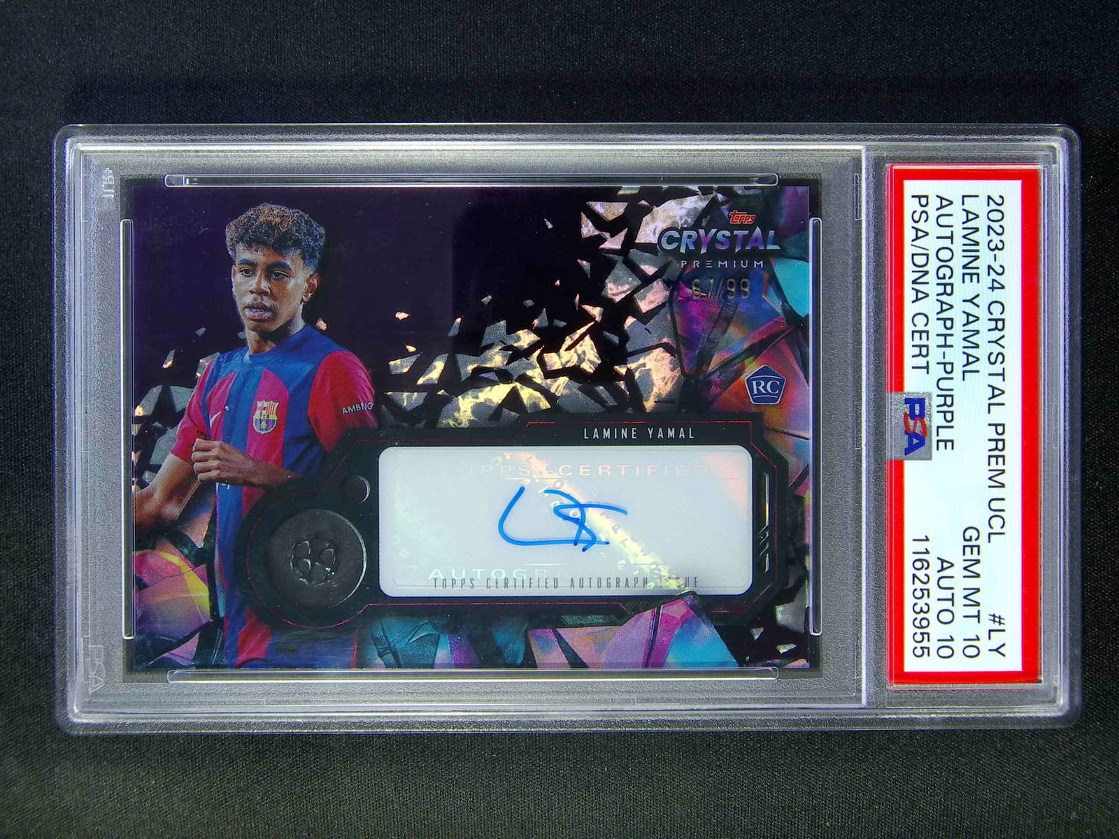 2023-24 Topps Crystal Premium Lamine Yamal RC Rookie Purple Auto PSA 10+10