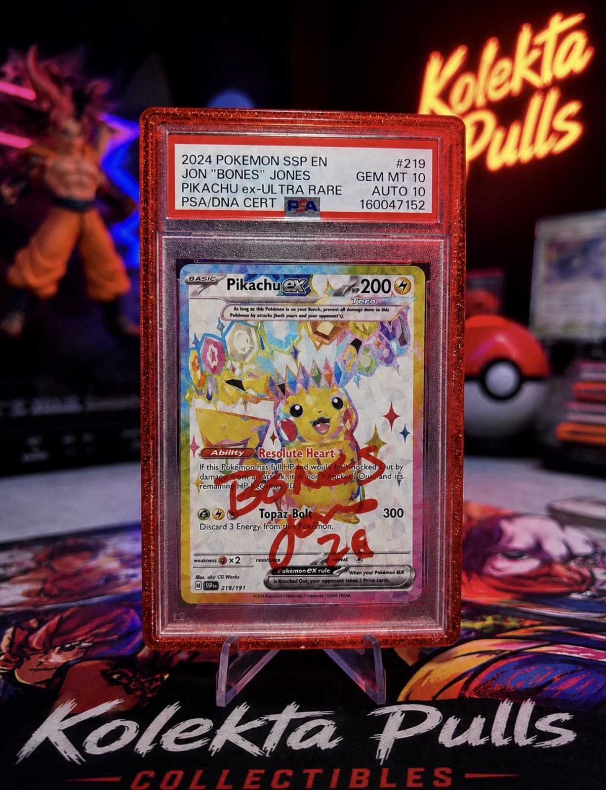 The Bones Jones Pikachu ex 219/191 Sv08: First Ever Signed Pokemon Card PSA 10 