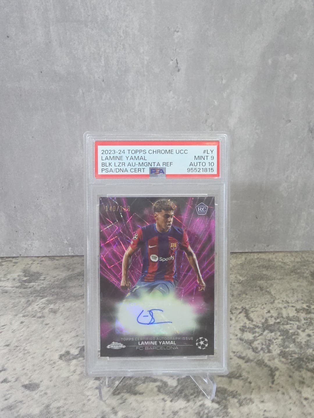 2024 Topps Chrome UEFA Club Lamine Yamal RC Auto Pink Lazer /199 Auto 10 MINT 9