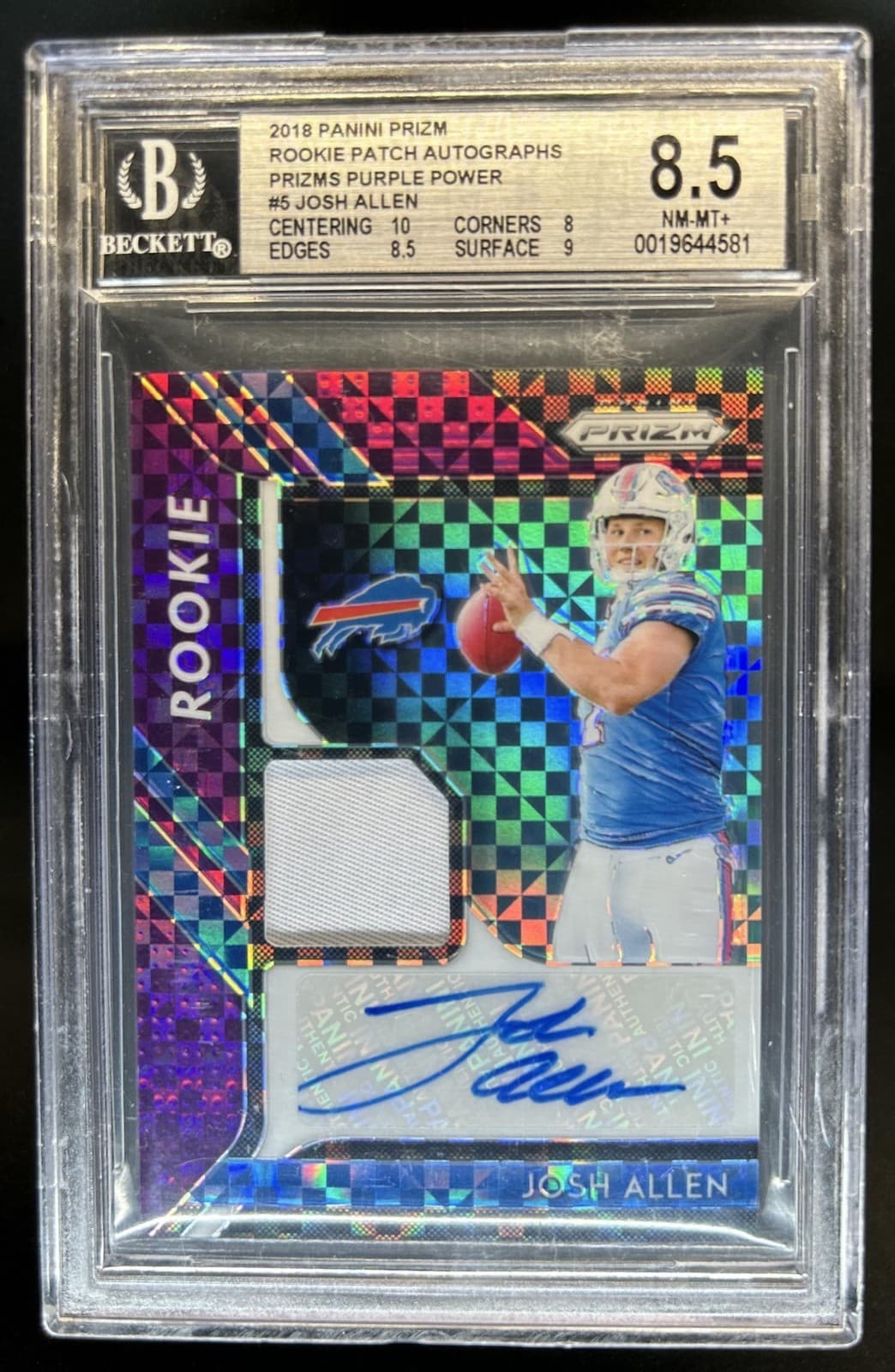 2018 Panini Prizm Josh Allen Rookie Patch Auto Purple Power RC #/50 BGS 8.5