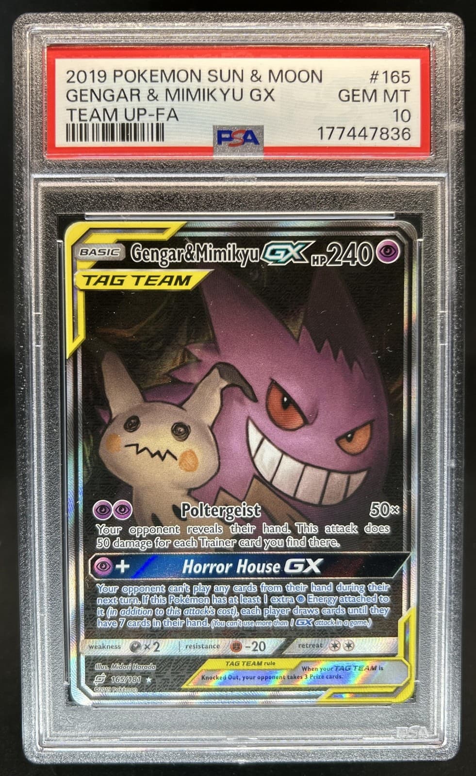 2019 Pokemon Sun & Moon Team Up Gengar Mimikyu #165/181 PSA 10 GEM MINT
