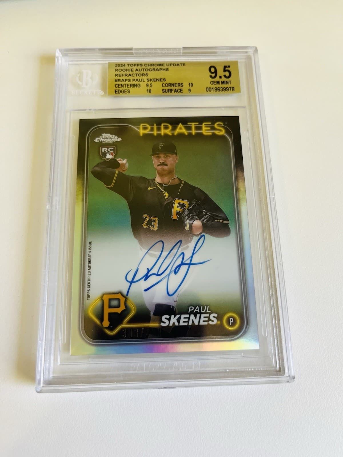Topps 2024 Chrome Update Paul Skenes Auto RC Refractor /499 BGS 9.5 Pirates