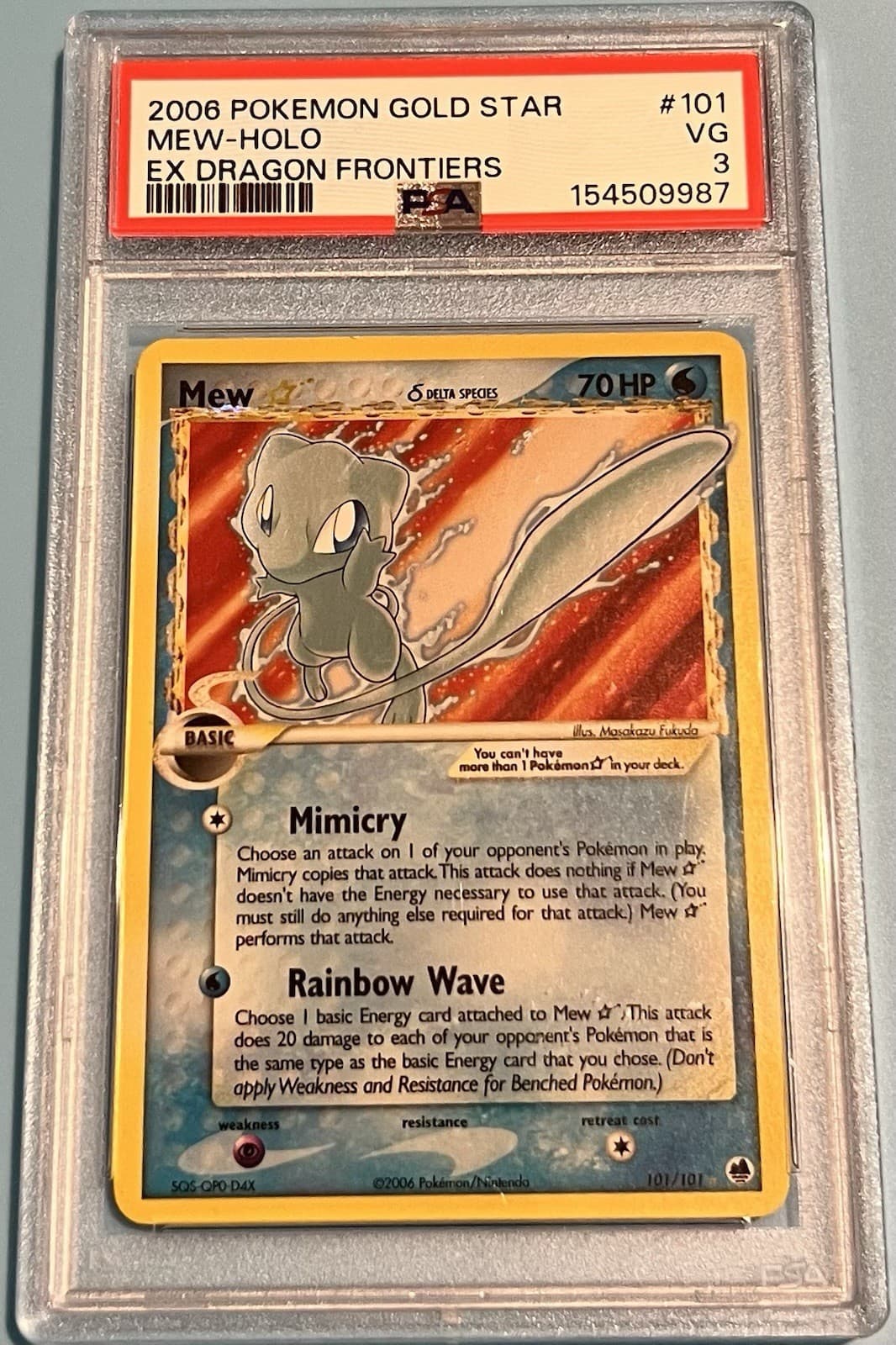 2006 Pokemon Ex Dragon Frontiers 101 Mew-Holo Gold Star Psa 3